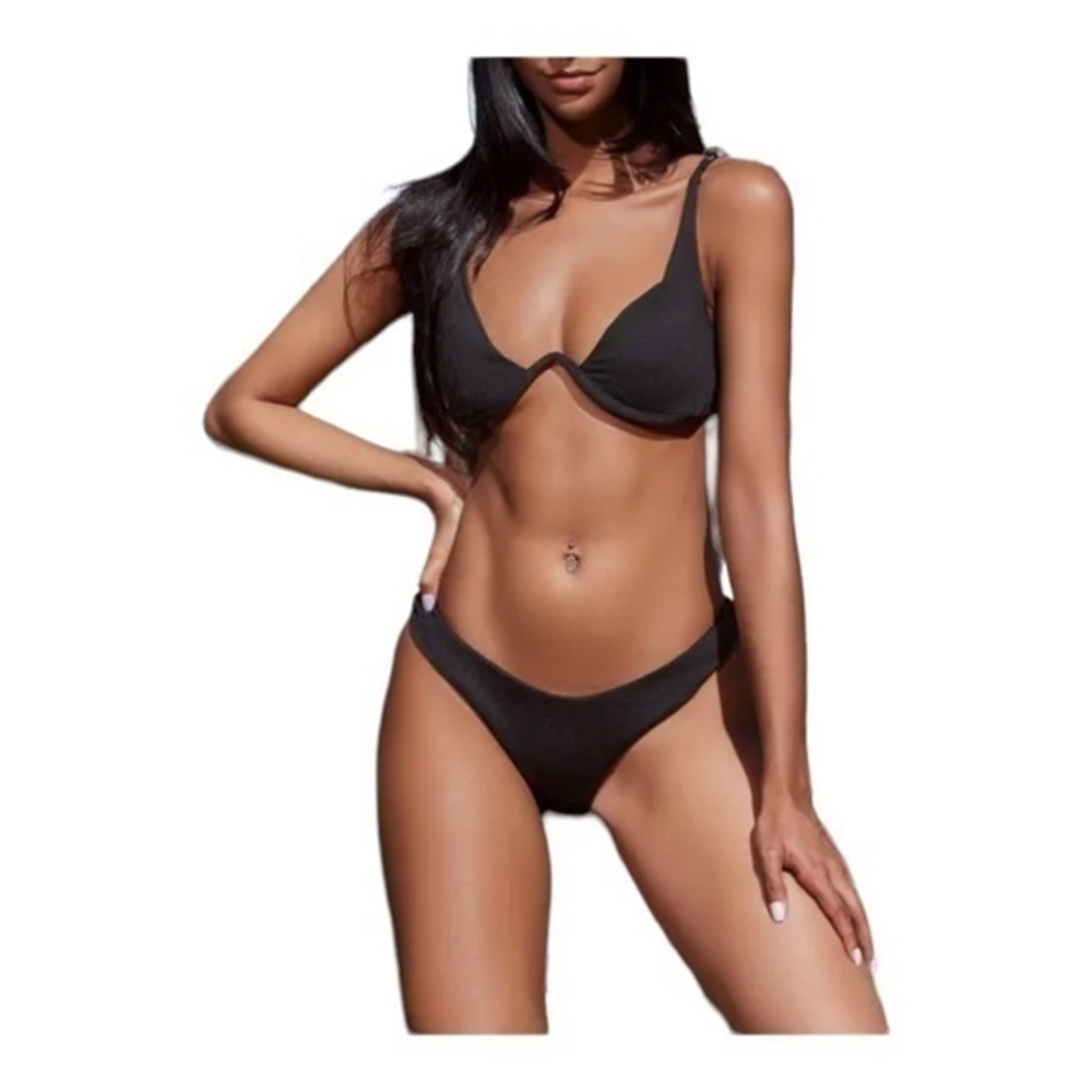 Forever Young Textured Underwire Bikini Black Wire Size Med EUC #0943